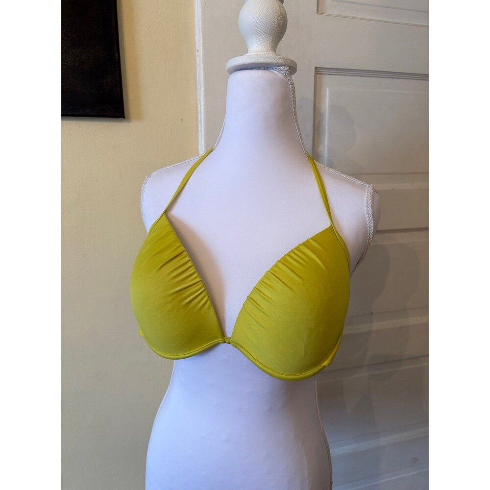 Bikini Top lemon yellow bra cup halter wide strap bow tie neon summer beach teen